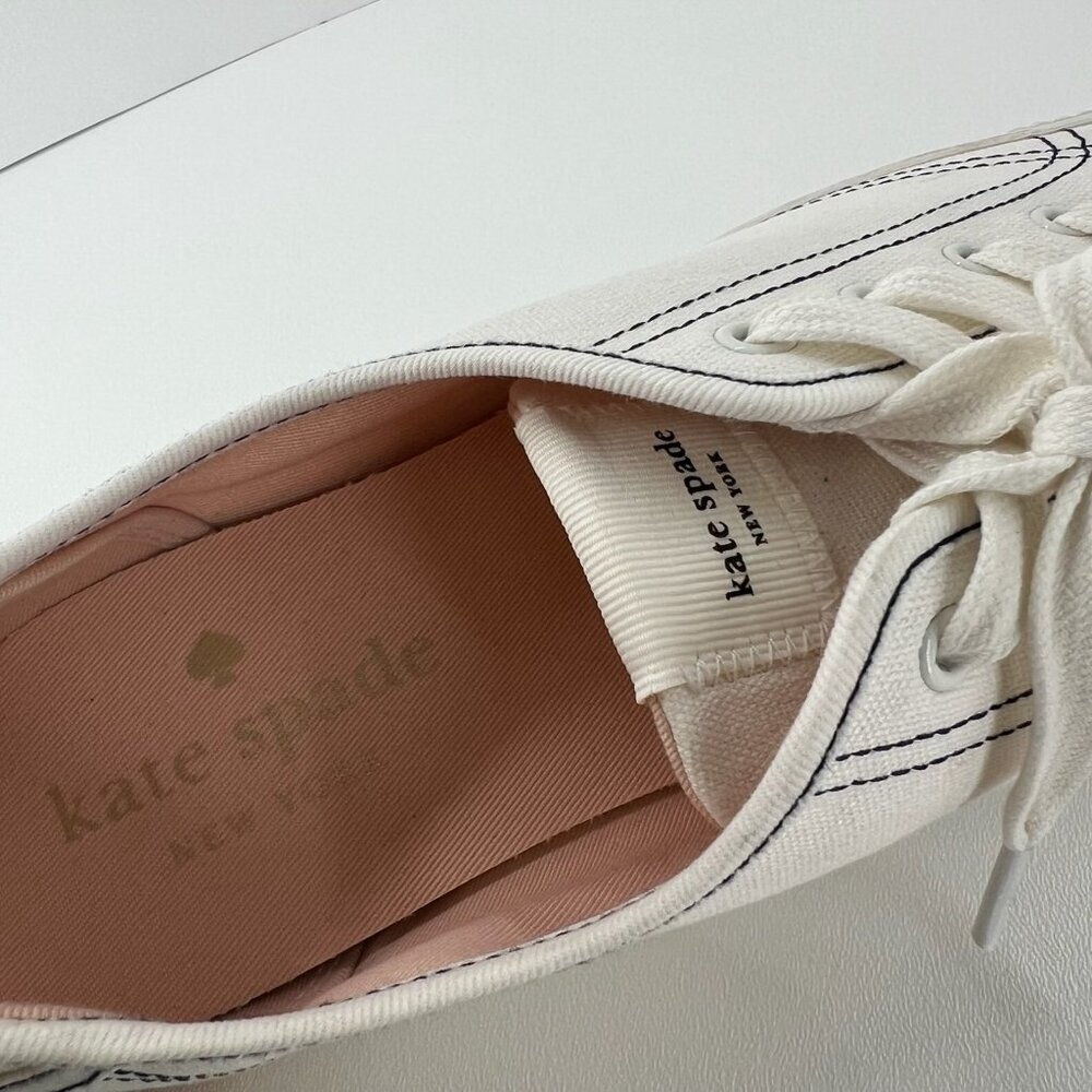 Kate Spade Tommi Tennison Canvas Sneakers Womens 10 B Low Top Lace Up Flat White - Picture 12 of 14